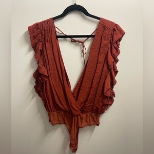 Beautiful lulus burn orange ruffle body suit